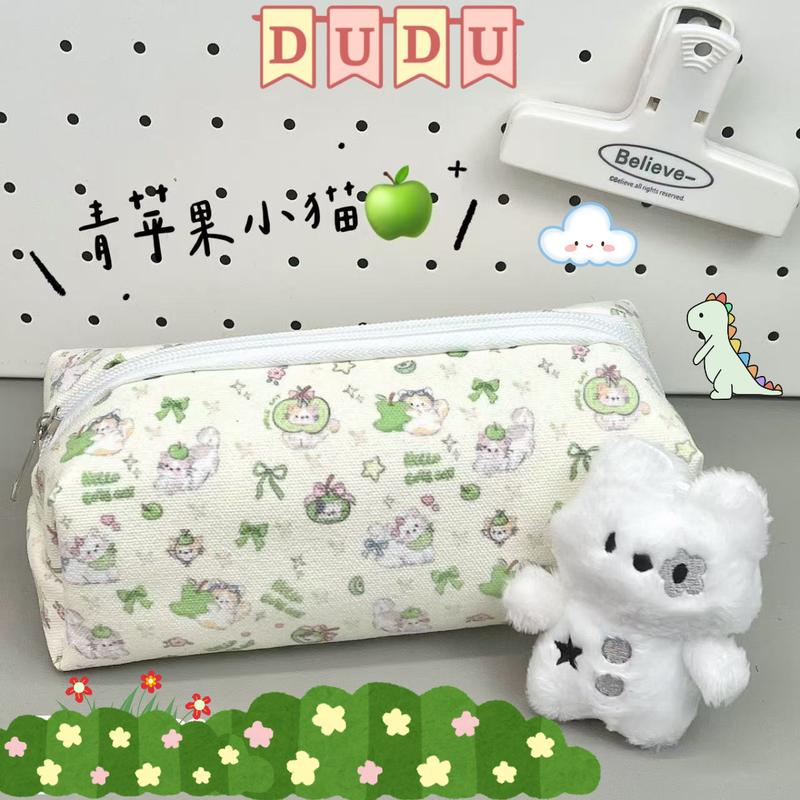 Túi Đựng Bút / Hộp Đựng Bút/ Hộp Bút / Bóp Viết INS DUDU Vải Canvas Dung Tích Lớn Dễ Thương TÁO XANH