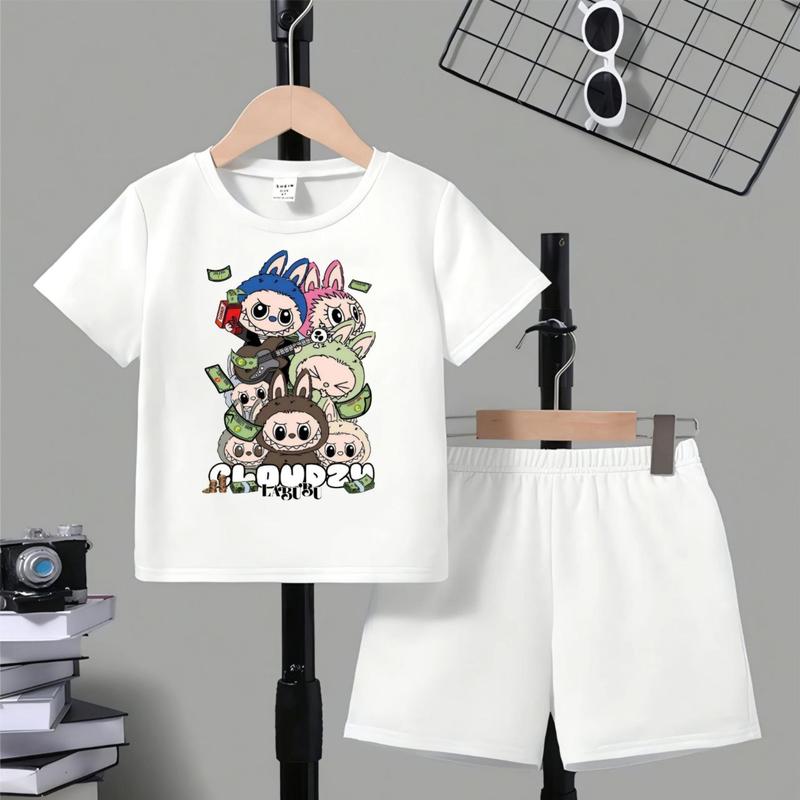 Bestwear.id - Setelan anak laki-laki dan perempuan celana pendek sablon digital LABUBU CLOUDZY bahan cotton combed / Pakaian anak unisex celana pendek sablon digital 1-10 tahun 8