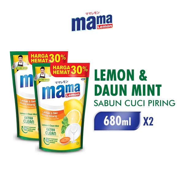 Mama Lemon Sabun Cuci Piring Lemon & Daun Mint Refill 680ml x2 0
