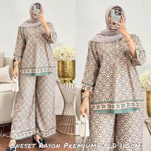 Setelan Wanita Oneset Wanita Setelan Rayon Celana Kulot Atasan Rempel Bahan Rayon Motif Adem Dan Nyaman  Baju Dewasa Remaja Panjang Santai Muslim Bawahan Lembut hitam Busui Rayon Premium Exclusive Kekinian Lebaran Atasan Wanita Celana Kulot
