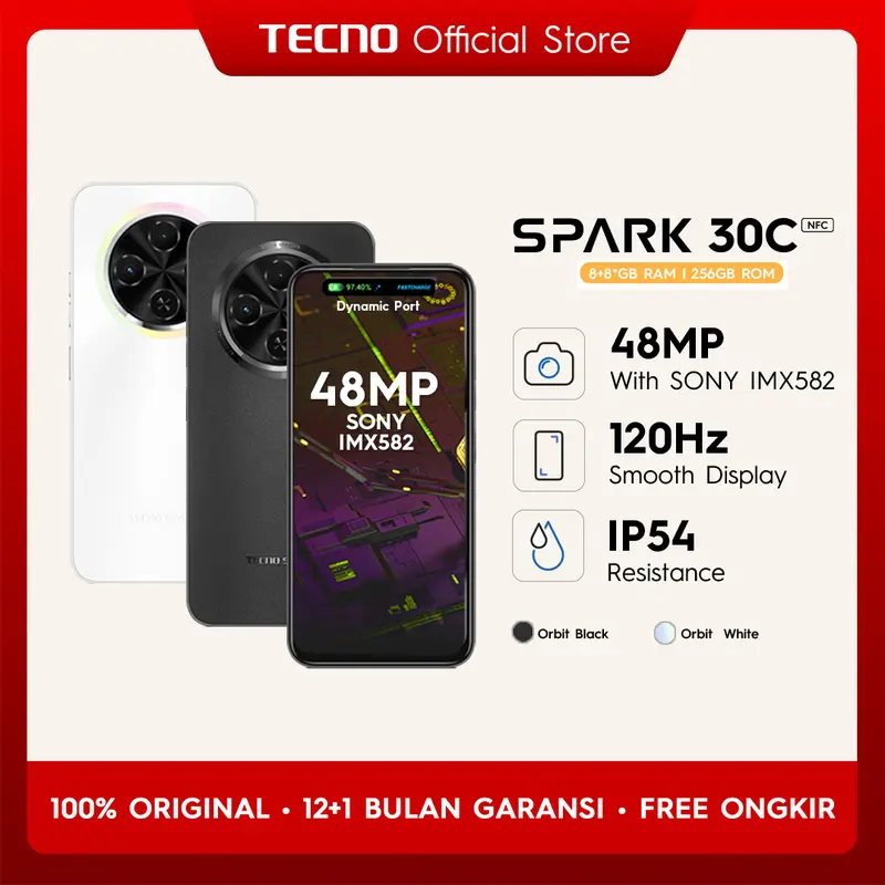 [HOT SALE] TECNO SPARK 30C – 8+8GB*+256GB, 120Hz Display, Sony 48MP Camera, Helio G81, 5000mAh, IP54, 7.8mm Ultra Slim, NFC, Garansi 12+1 Bulan 0