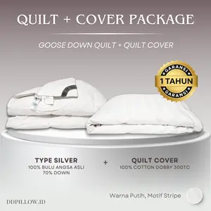 DDPillow Set Selimut Bulu Angsa Asli + Cover Cotton Stripe, Type Silver 70% Down / Duvet / Selimut Hotel
