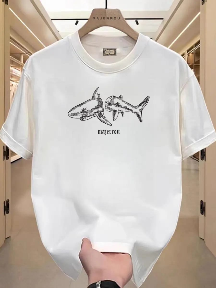 MAJERROU Pria Distro T-shirt Kaos Pria Lengan Pendek Katun Adem Baju Combed Santai Distro Oblong Polos Keren Surfing Atasan CH2402