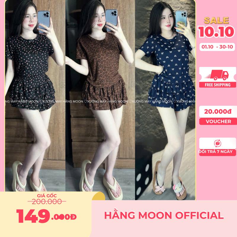 Set Thun Tăm, Set Áo Tay Ngắn HOA NHÍ Mix Quần Tầng Giả Váy Bo Chun [BigSize 45-85KG]