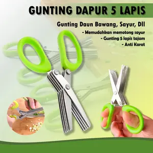 Gunting Dapur Daun Bawang 5 Lapis -  Gunting Serbaguna Tahan Karat Gunting Sayur 5 Lapis Baja Minimalis Pemotong Daun Bawang Cabai