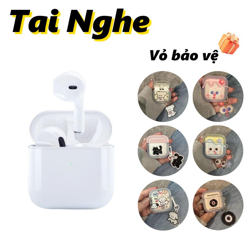 Tai Nghe TWS Pro4 Ghép nối Vỏ Dễ Thương, Tai Nghe Bluetooth, Tai Nghe Không Dây, Điều Khiển Cảm Ứng, Mic Tích Hợp, Khử Tiếng Ồn Nhét Tai Nghe Nhạc Earphone