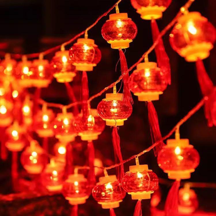 Dây đèn led lồng đèn đỏ 5m 20 đèn chất liệu nhựa giả pha lê trang trí lễ Tết cắm điện