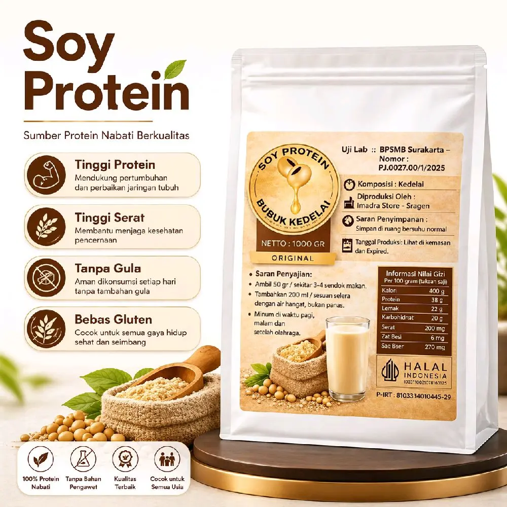 Soy Protein 500 Gr Susu Kedelai Bubuk Suplemen Tinggi Protein