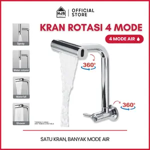 HJS Kran Angsa Dapur 4 Mode Air Rotasi 360° Kran Wastafel Kran Air Kran Cuci Piring Drat Tembok & Drat Meja 1/2 Inch Minimalis