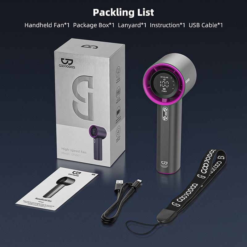 GOOJODOQ GFS001 + FREE GIFT FS079 High-speed Portable Handheld Fan 4000MAH Mini kipas Strong Wind 100 Gear Wind Speed kipas angin Digital Display Adjustable Turbo kipas tangan untuk olahraga luar ruangan dan pendinginan cepat