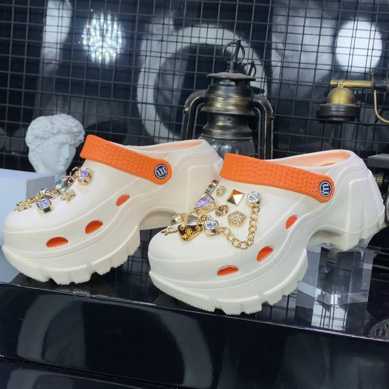 LÙI SIZE Dép Sục Nữ Đế Cao 7CM Charm Nơ Sticker Xinh Nhiều Màu Sắc Trẻ Trung Tôn Dáng Tăng Chiều Cao Shoes Giày Cross Cao Su DéP Nhung