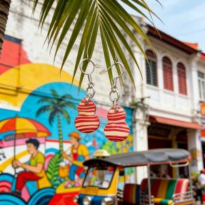 FSJDWHDKY Handmade Gourd Earrings Soft Ceramic Red & White Striped Texture Festive Retro Style Daily Wear Perfect Women's Gift personalised nontarnish jewelry boyfriend valentines day