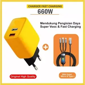 Charger 660W Batok RG-22 + Kabel Data 3in1 Fast Charging 100W USB Micro, Type C, Lightning Best Quality