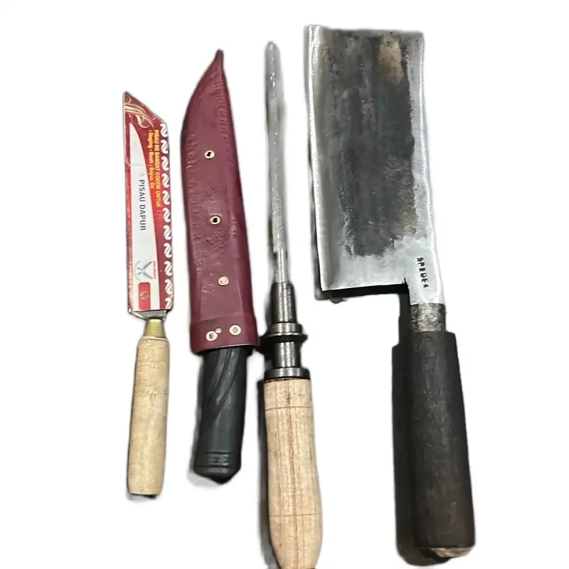 Set pisau 1pisau dapur,1 pisau daging,1 pisau cacah bahan baja & 1stik asah kristal Kitchenware