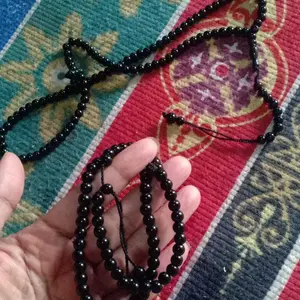 PROMO Kalung Tasbih 99 butir Batu Blustin GRATIS Gelang Blustin Keren Pria Wanita Anti Karat Liontin Termurah Hitam