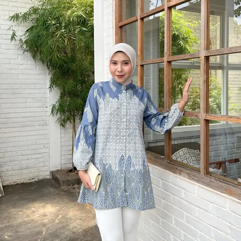 BATIK RAVINDRA Tunik Megamendung Soft Batik Muslim Kancing Depan