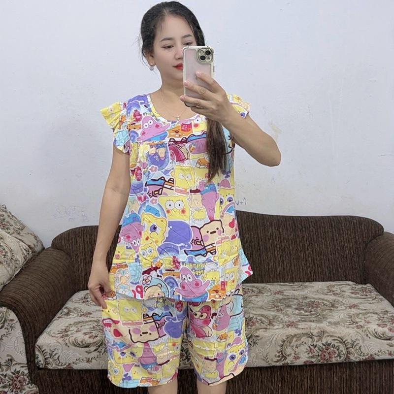 H-38. Đồ Bộ Tole Lanh Quần Lửng Áo Tay Cánh Tiên. Size Từ 63-120 kg . Màu Sắc Hoạ Tiết Khác Nhau. Nữ Women Nữ Women