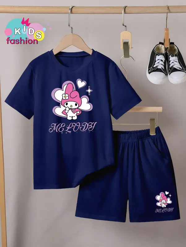 Setelan Anak Laki-laki / Perempuan dan Celana Pendek Ukuran 3-10thn Motif Melo Love Fashion 3