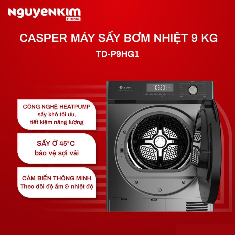 Máy sấy quần áo bơm nhiệt Casper 9 kg TD-P9HG1