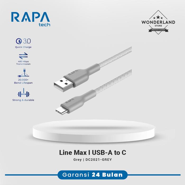 Gambar RAPAtech Line Max I Kabel Data USB to C 3A QC3.0 Nylon Braided DC2021 - Grey dari Wonderland Store Kota Surabaya 4 Tokopedia