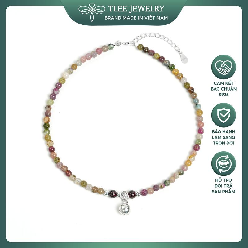  Lắc chân bạc nữ TLEE hạt đá tourmaline garnet tự nhiên nhiều màu đẹp treo charm chuông hợp mệnh TLEE JEWELRY LC0139 