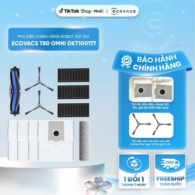 Hộp phụ kiện chính hãng cho Robot Ecovacs T80 Omni DKT100177 - chổi chính chổi cạnh bộ lọc túi rác con lăn