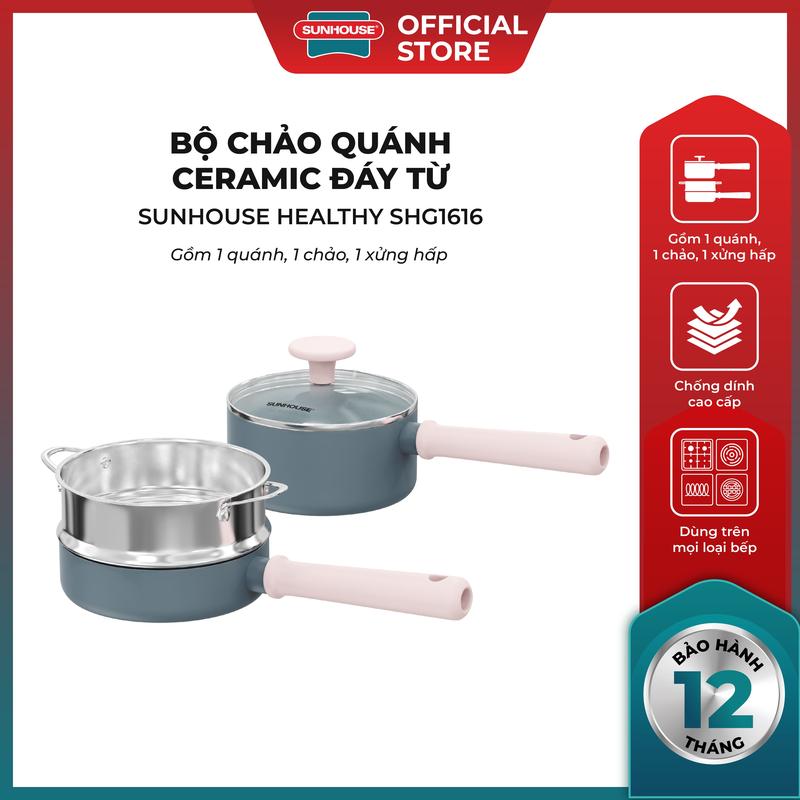 BỘ CHẢO QUÁNH CERAMIC ĐÁY TỪ SUNHOUSE HEALTHY SHG1616