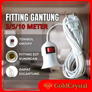 Fitting Lampu Gantung E27 Putih 5 Meter dengan Switch ON/OFF & Kabel 3M/5M untuk Rumah dan Fitting Merah Saklar