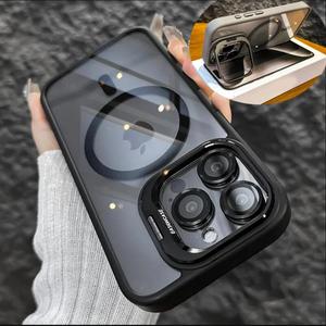 DAJII With Lens and Holder Luxury Magnetic Closure Shockproof Clear Case Cover Casing Compatible For iPhone 16 15 14 13 12 11 Pro Max Plus Phone Case Cover Casing