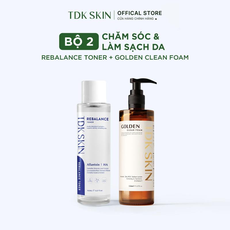  Combo Sữa rửa mặt GOLDEN CLEAN FOAM + Toner Rebalance Cân Bằng Da làm sạch dưỡng ẩm ngừa mụn 150ML - TDK SKIN 