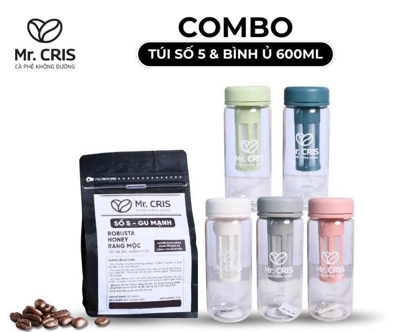  Mr CRIS Combo Bình ủ lạnh 600ml 5 màu & Cà phê Robusta Honey cà phê không đường số 5 gu mạnh cafe nescafe white cafe americano 