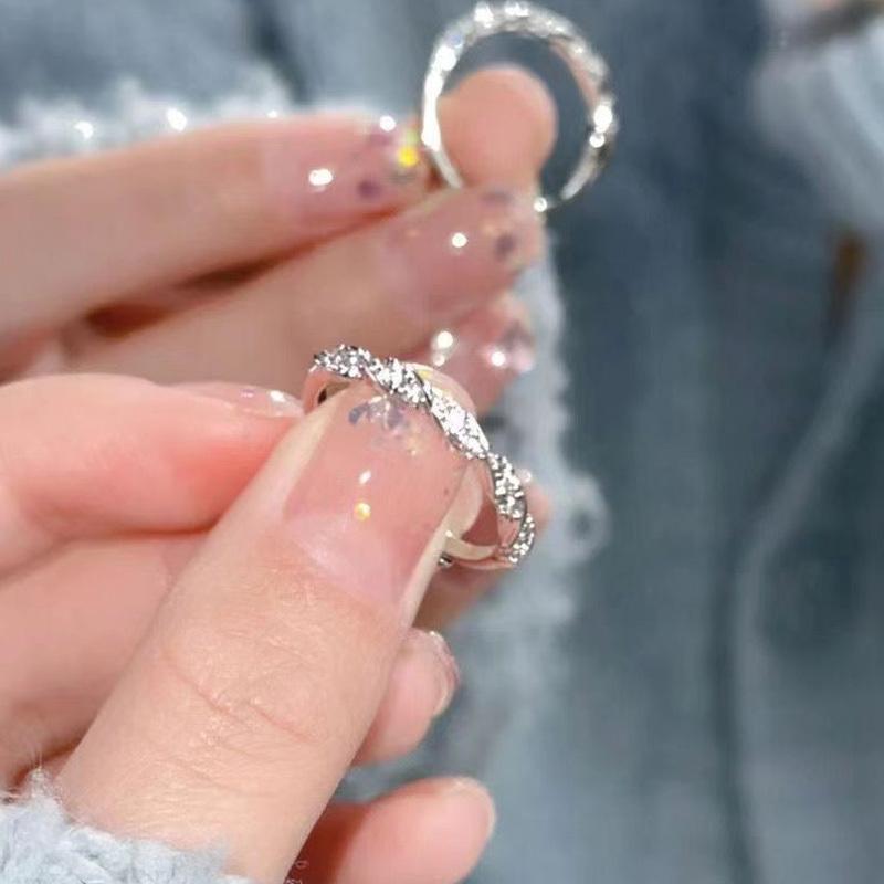 Nhẫn Cưới Mạ Bạc 925 Đính Đá Zircon Lấp Lánh Sang Trọng Phong Cách Hàn Quốc Cho Nữ