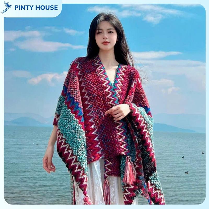  Khăn áo choàng Thổ Cẩm Nam Nữ - Khăn Choàng Len Voan Voi - Phong Cách Tây Tạng - Choàng Cổ khăn choàng  bfb khăn  habibi khăn buộc áo Quàng Cổ Hoa Cua 