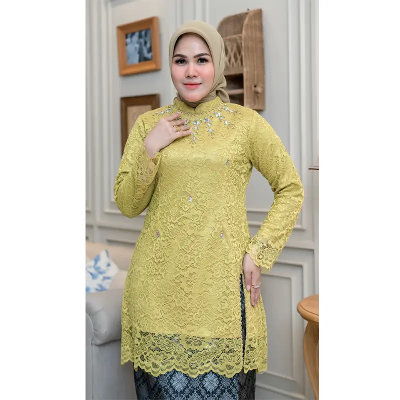Kebaya Cellyn Sanghai Payet | Kutubaru Full Burkat Mewah | Kebaya Lamaran Wisuda Modern Atasan  Seragam  Baju  Kondangan Atasan Panjang Wanita Pesta Katun Dress Kerah brokat elegan Motif Natal 8