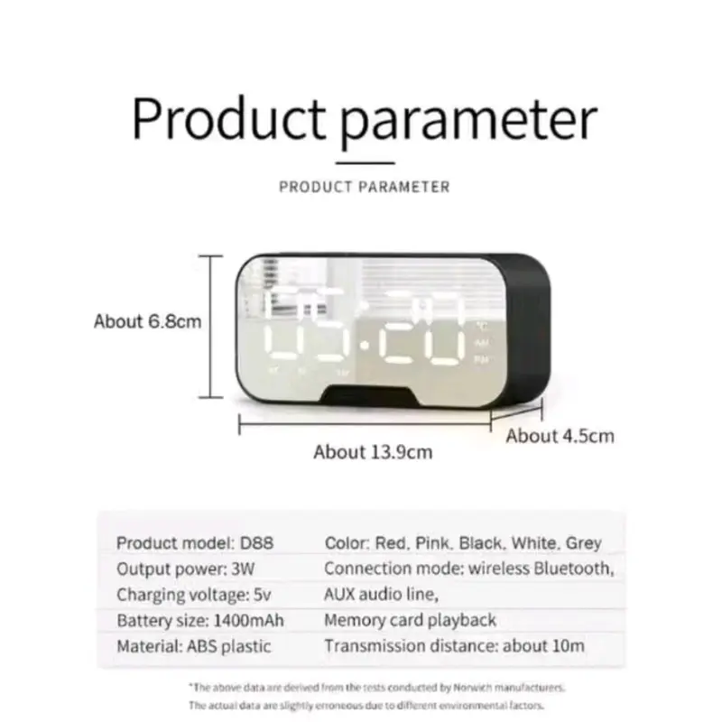 Speaker Mirror Alarm Led Display Musik Box Portable Bluetooth Wireless Bass Mini Stereo Blututh Spiker Music Mp3 Mp4 Player Elektronik 7