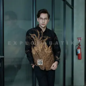 Baju batik pria modern full furing lengan panjang motif angkasa sogan • batik explora Kain katun halus  Slim Fit