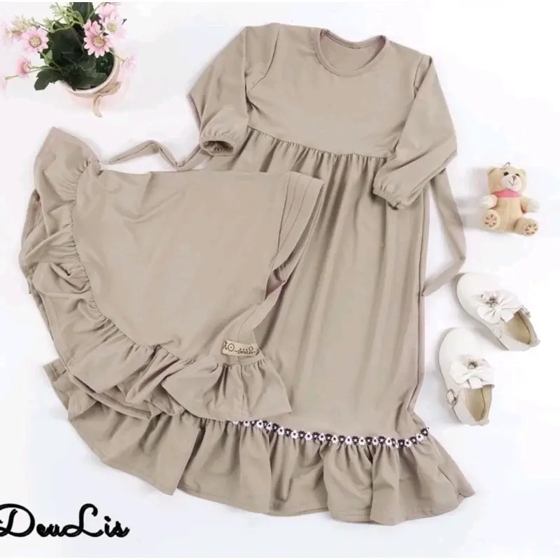 Gamis anak perempuan terbaru 2025 '  set hijab' Crinkle airflow  Baju Muslim  Panjang Cantik 1