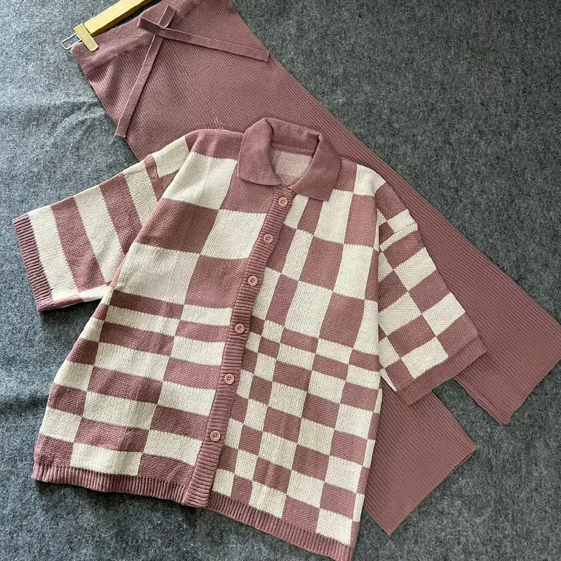 one set setelan Fuji outher polo cardi oversize dan kulot rajut premium Lengan pendek 2