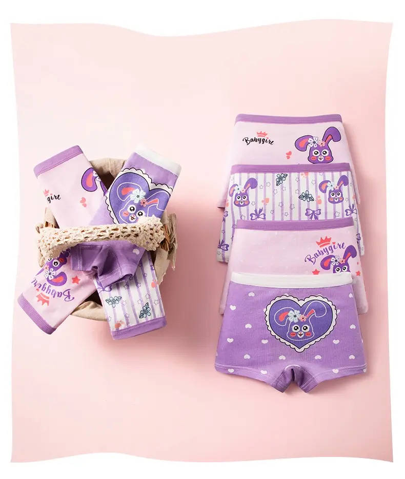 4 pieces of pure cotton children's underwear, girls' boxer shorts, breathable little girls' boxer shorts, students' underwear, baby