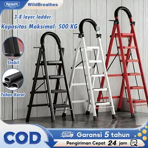 【Barang Ready​​】Tangga 3/4/5/6/7/8 Step Tangga Lipat Multifungsi Lipat Tangga Besi Household Ladder Tangga Rumah 4 Step Tangga minimalis Rumah Reaim Baja Hitam Merah Putih Rak