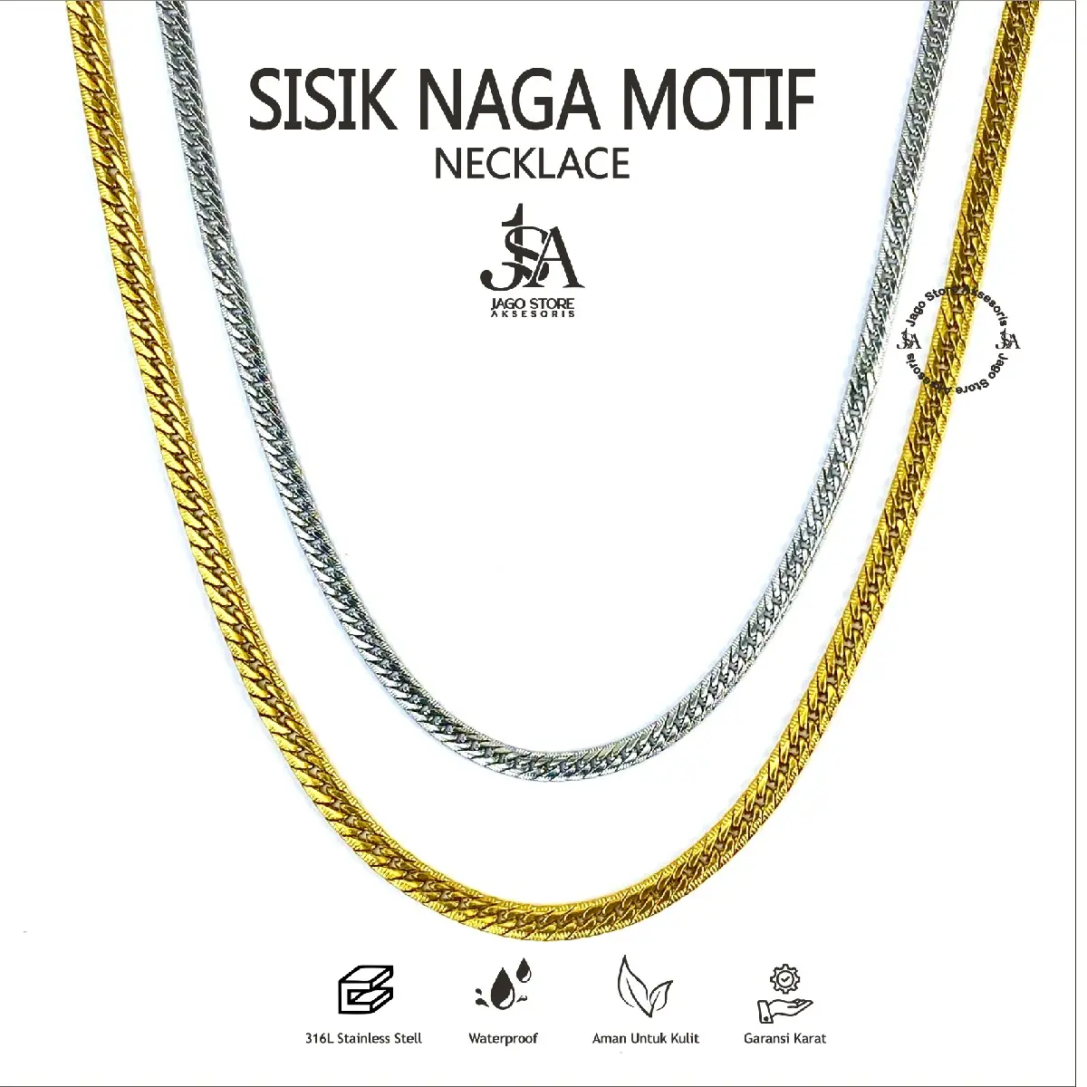 Kalung Titanium Rantai Sisik Naga Motif Aksesoris Pria Wanita Terlaris Anti karat Anti Luntur Berkualitas