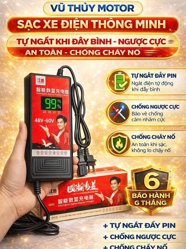 Vũ Thủy Motor Sạc Xe Điện Tự Ngắt Hiển Thị Phần Trăm 48V 60V 72V - Sạc Xung…