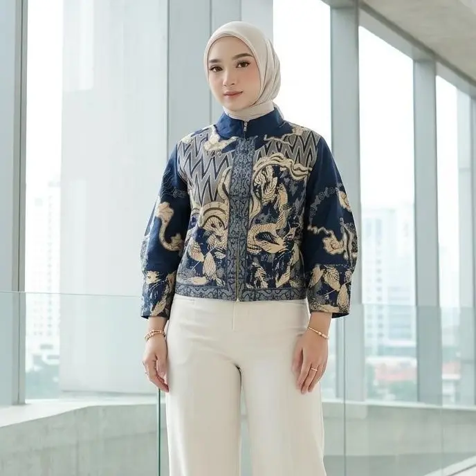 OUTER  SURYADIPA Batik Resleting Depan Bahan Katun Premium Panjang 55 cm untuk Gaya Formal & Kasual - Dress