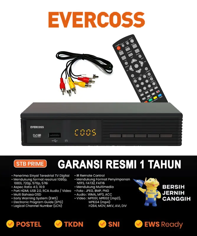 Set Top Box Evercoss GARANSI RESMI 1 Tahun !! DVB-T2 Digital Full HD Receiver Digital 3