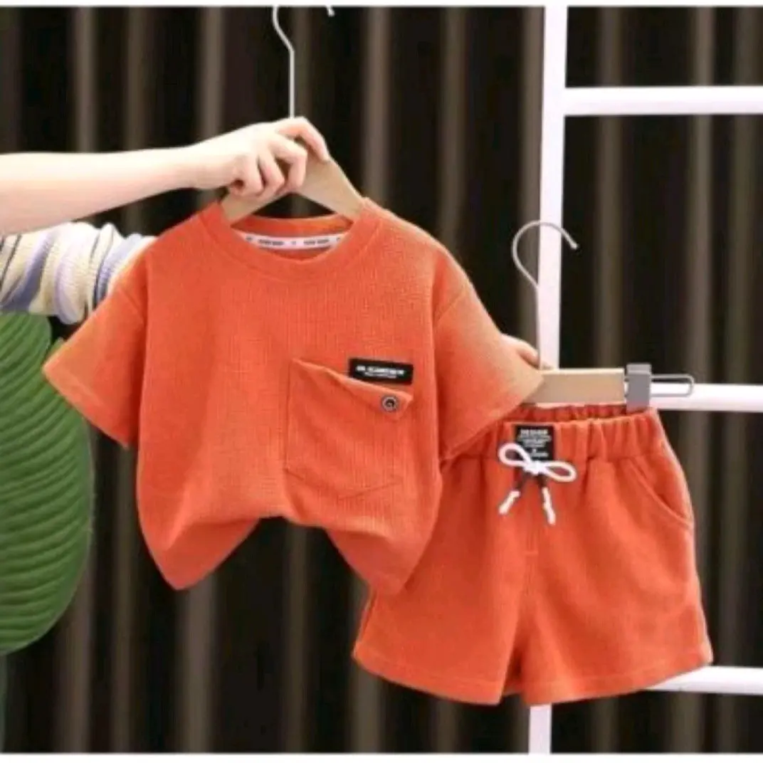 Stelan baju anak tangan pendek polos