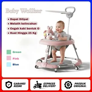Baby Walker Lipat Anak Mainan Musik Wolker Biru 2374 Cuddle Walker Bayi Usia 6-18 Bulan Dengan 6 Roda 360 Derajat Motif Aman Nyaman & Instal Lazur Merah - Babywalker