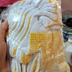 SARUNG TANGAN KERJA PROYEK BISA UNTUK BERKEBUN. Warna Putih Bintik Dot Kuning RAJUT / Matahari Bison Bulldozer isi 3 Pasang