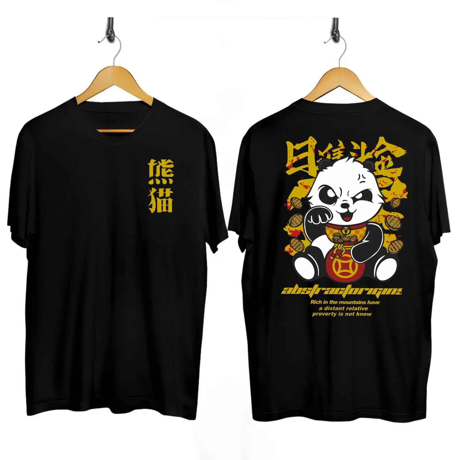 Baju Kaos Pria Distro/Kaos Pria jumbo Sablon Panda Kuning Digital Katun Premium Hitam