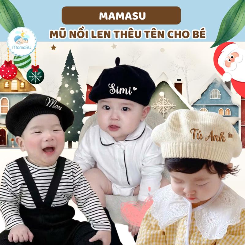   THÊU TÊN  Mũ nồi len thêu tên bé theo yêu cầu phong cách Hàn Quốc - Mũ nồi len dễ thương cho bé đi chơi đi học đi du lịch Hat Nón mũ  len 