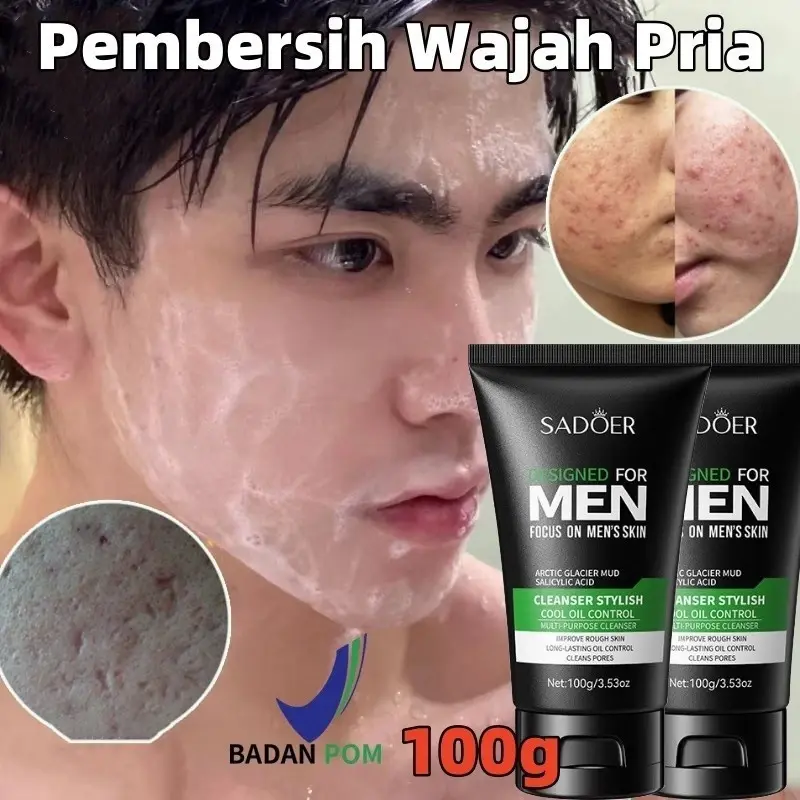 Pembersih Wajah Pria 100g Pemutih Wajah Pria Face Wash Acnes Facial Wash Tungau Pembersih Jerawat Dan Komedo Kontrol Minyak Melembabkan Ringan Dan Tidak Mengiritasi Pori-pori Bersih Dalam